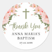 サンキューグリーンピンクの花ガールバプテスマ ラウンドシール (正面)