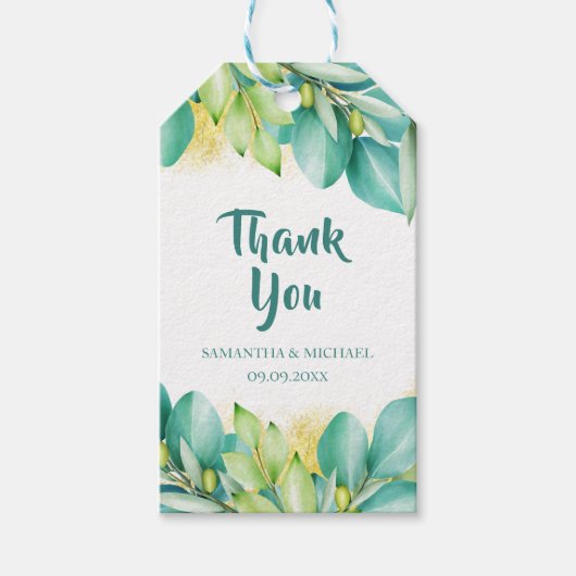 サンキューグリーンユーカリ葉オリーブブランチ ギフトタグ (正面)