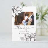 サンキューグレーホワイトフラワータイポグラフィカード セーブザデート (スタンド正面)