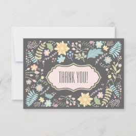 サンキューグレー赤面ピンクフローラ結婚ズカード サンキューカード