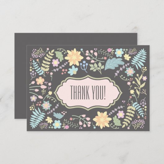 サンキューグレー赤面ピンクフローラ結婚ズカード サンキューカード (正面/裏面)