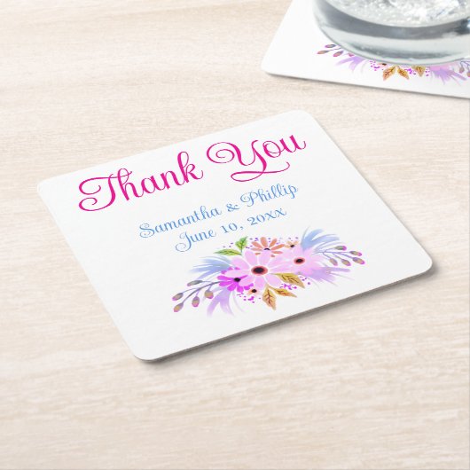 サンキューコースター結婚式の引き出物 スクエアペーパーコースター (アングル)