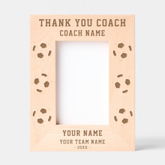 サンキューコーチサッカーチーム名スポーツ レーザー彫刻フレーム (正面)