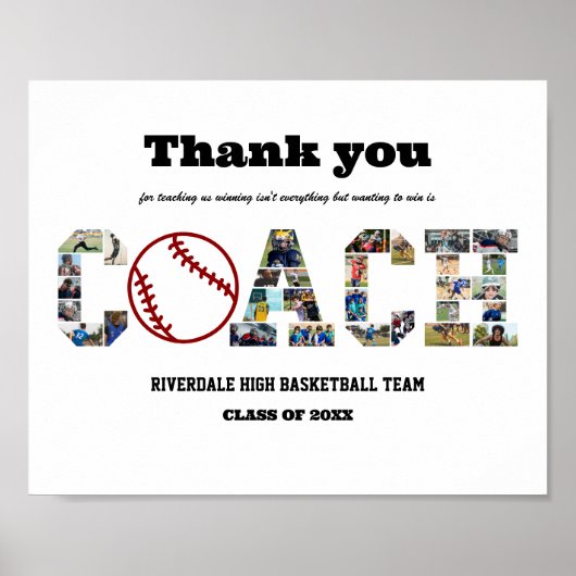 サンキューコーチ野球チーム写真コラージュ ポスター (正面)