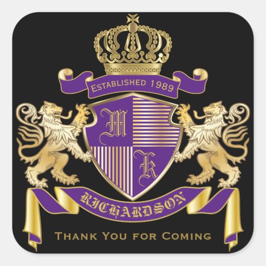 サンキューコートオブアームズMonogramゴールデンライオンエンブレム スクエアシール (正面)