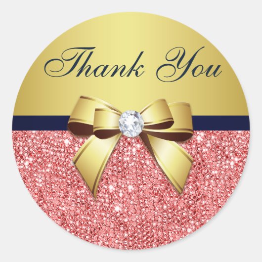 サンキューコーラルシークインズ金ゴールドネイビーダイアモンボウ ラウンドシール (正面)