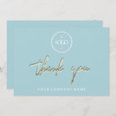 サンキューゴールデンスクリプトビジネスロゴアクア 招待状 (正面/裏面)