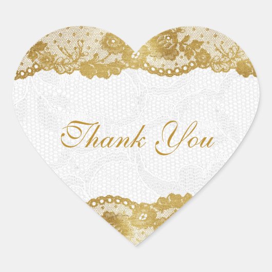 サンキューゴールデンパーソナライズされたホワイトレースステッカー ハートシール (正面)