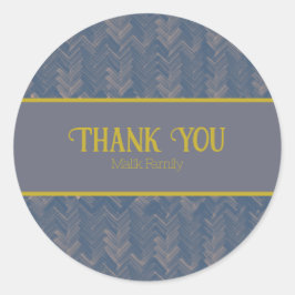 サンキューシェブロンパターンレトロブルーのパーソナライズ ラウンドシール
