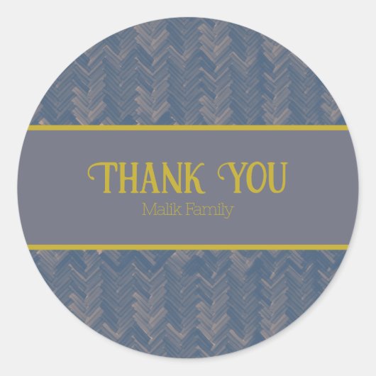 サンキューシェブロンパターンレトロブルーのパーソナライズ ラウンドシール (正面)