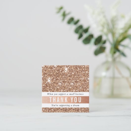 サンキューシモダンックグラムリュックスバラ金ゴールドグリッター スクエア名刺 (スタンド正面)