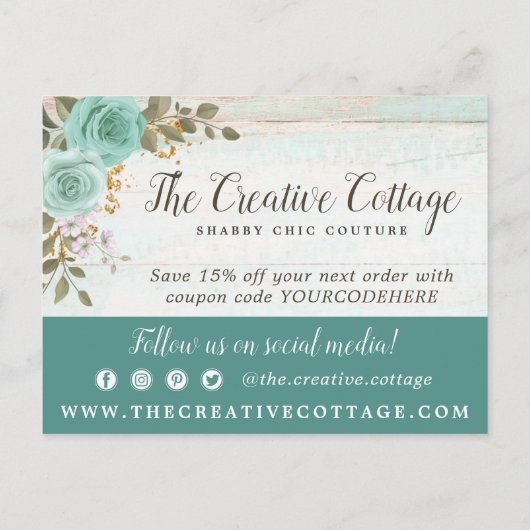 サンキューシャビーシックフローラ素朴木製はがき ポストカード (裏面)