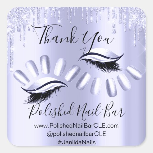 サンキューショッピングダイヤモンドドリップ爪、 ネイルパープル スクエアシール (正面)