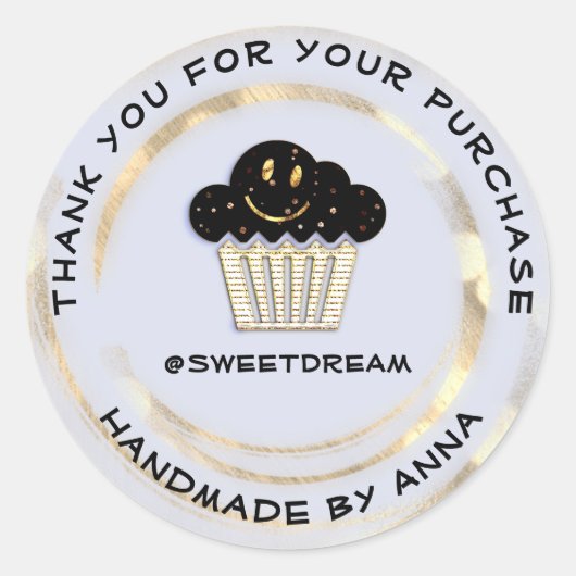 サンキューショッピングチョコレートマフィンスマイルブルー ラウンドシール (正面)