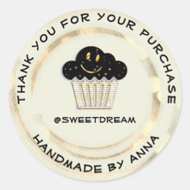 サンキューショッピングチョコレートマフィンスマイル金ゴールド ラウンドシール