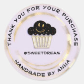 サンキューショッピングチョコレートマフィンパープルスマイル ラウンドシール (正面)