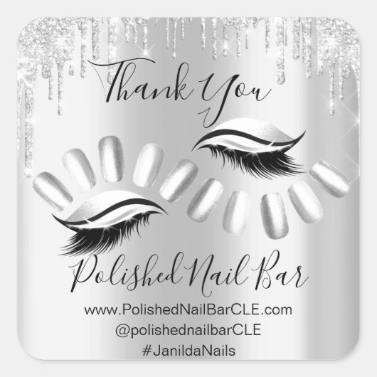 サンキューショッピングドリップス爪、 ネイルラッシュシルバーグレー スクエアシール (正面)