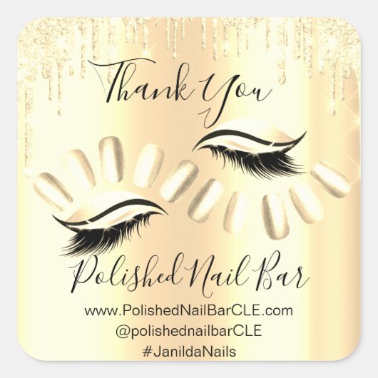 サンキューショッピングドリップ爪、 ネイル点滅金ゴールド黄 スクエアシール (正面)