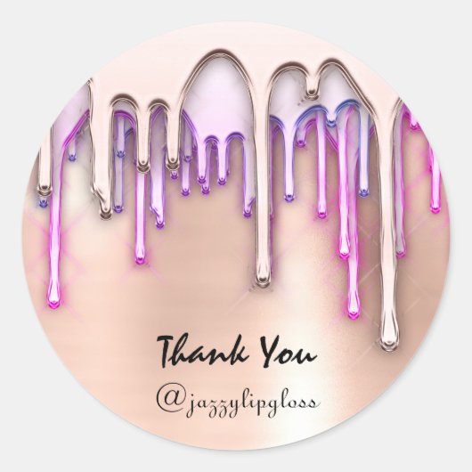 サンキューショッピングホリデーズピンクドリップバラ ラウンドシール (正面)