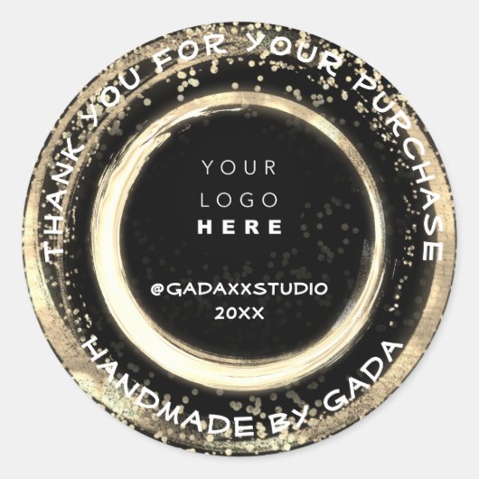サンキューショッピング手作りブラックモダン金ゴールド ラウンドシール (正面)