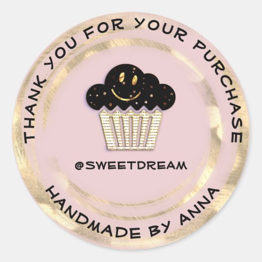サンキューショップチョコレートマフィンスマイル金ゴールドパウダー ラウンドシール (正面)