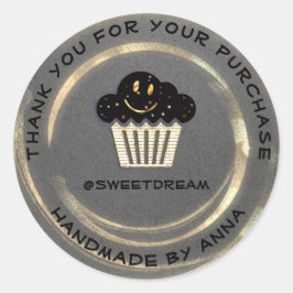 サンキューショップマーメイドマフィンクラフトスマイルグレー ラウンドシール