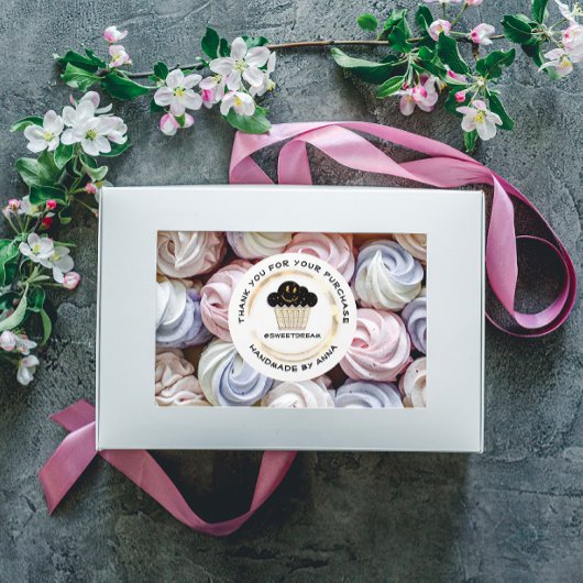 サンキューショップマーメイドマフィンホワイトドットスマイル ラウンドシール