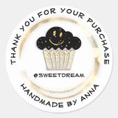 サンキューショップマーメイドマフィンホワイトドットスマイル ラウンドシール (正面)