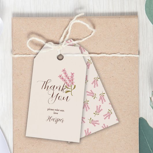サンキューシンプルワイルドフラワーかわいらしピンク植物学 ギフトタグ