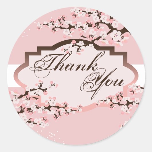 サンキューシール – ピンクさくらんぼ結婚の花 ラウンドシール (正面)