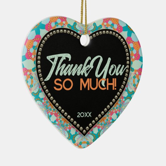 サンキュージオデザインミックスアクアピンクオレンジハート セラミックオーナメント (右)