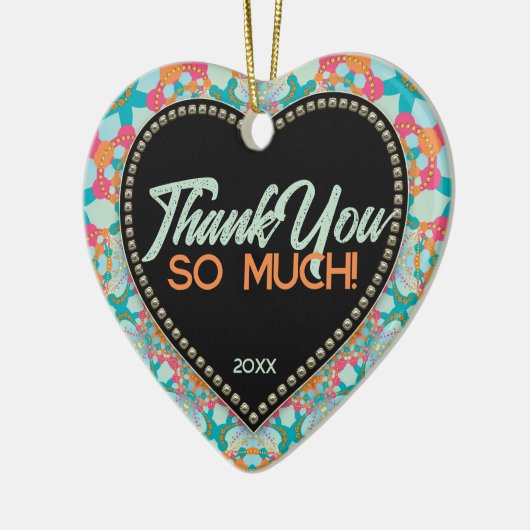 サンキュージオデザインミックスアクアピンクオレンジハート セラミックオーナメント (左)