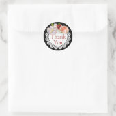 サンキュースティッカーブラック&コーラルフローラブーケ ラウンドシール (バッグ)