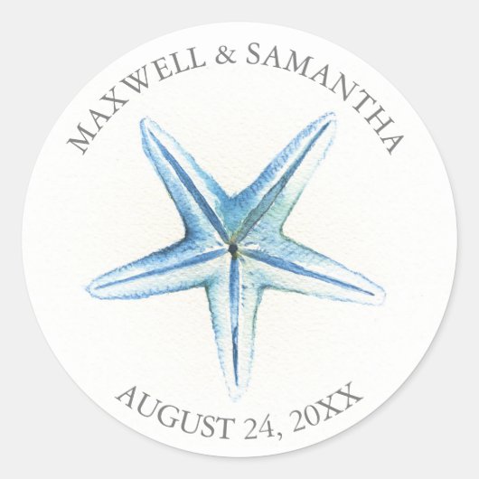 サンキューステッカーブルースターフィッシュビーチ結婚式 ラウンドシール (正面)