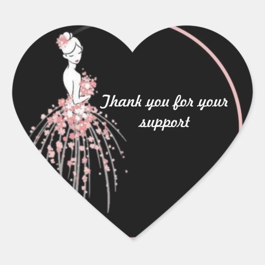 サンキューステッカー – ピンクフローラドレスデザイン ハートシール (正面)