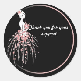 サンキューステッカー – ピンクフローラドレスデザイン ラウンドシール