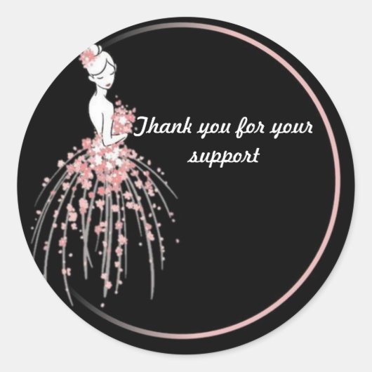 サンキューステッカー – ピンクフローラドレスデザイン ラウンドシール (正面)