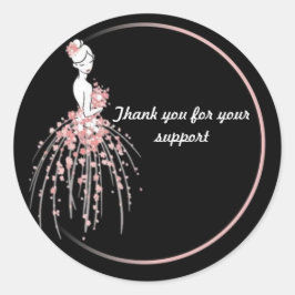 サンキューステッカー – ピンクフローラドレスデザイン ラウンドシール