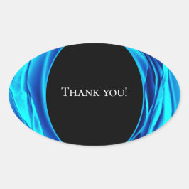 サンキューステッカー – メタリックブルーバラデザイン 楕円形シール