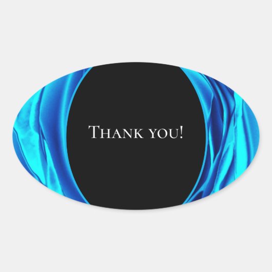 サンキューステッカー – メタリックブルーバラデザイン 楕円形シール (正面)