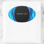 サンキューステッカー – メタリックブルーバラデザイン 楕円形シール (バッグ)