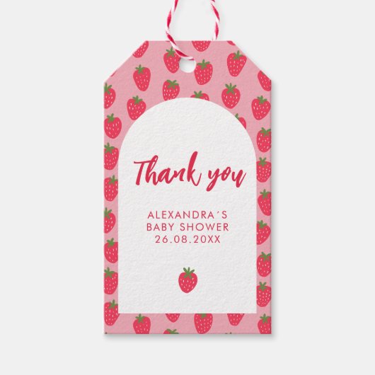 サンキューストロベリーベビーガールシャワーメッセージカード ギフトタグ (正面)