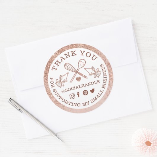 サンキュースモールベーカリーバラ金ゴールドグリッター器具 ラウンドシール (封筒)