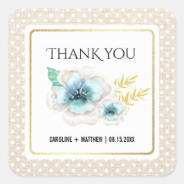 サンキューズ結婚ウォーター色フローラBurlap スクエアシール