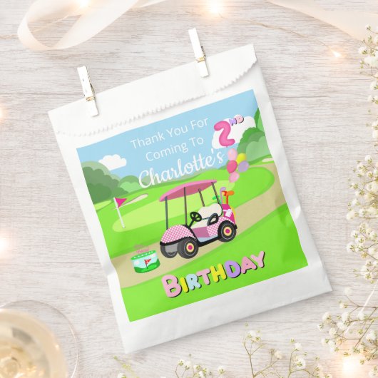 サンキューセカンドバースデー水玉模様ピンクゴガーリールフ フェイバーバッグ (クリップ留めされた状態)