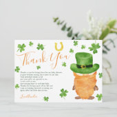 サンキューセントパトリックのクローバー水色の赤ちゃんシャワー サンキューカード (スタンド正面)