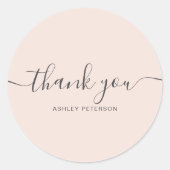 サンキュータイポグラフィエレガントシック赤面ピンク ラウンドシール (正面)
