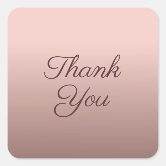 サンキュータイポグラフィスクリプトテンプレート ローズゴールド スクエアシール (正面)
