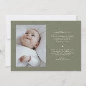 サンキュータイポグラフィセージグリーン誕生写真 案内状 (裏面)