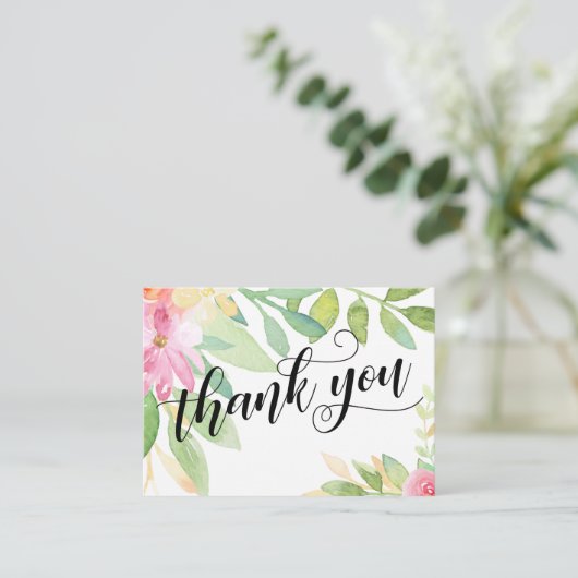 サンキュータイポグラフィピンクフローラ結婚式の引き出物 エンクロージャーカード (スタンド正面)